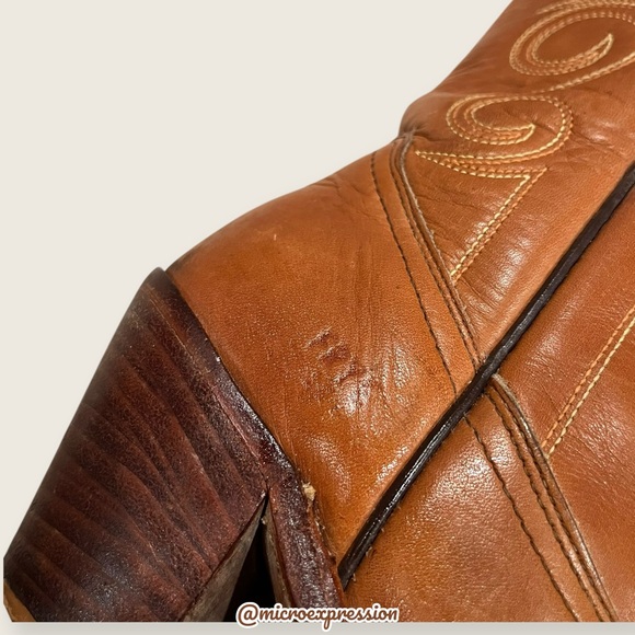 1980 RARE VINTAGE Frye Leather Pull On Brown Tan Embroidered Cowboy Western Boot - Picture 9 of 12